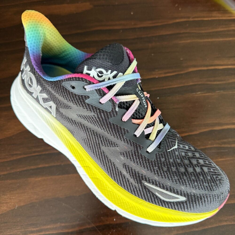 Hoka One One Clifton 9 Men's 11.5D Running Black Rainbow Sneakers 1127895 BAAB - Picture 9 of 12